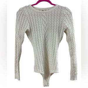 Le Lis Cream Cable Knit Crewneck Sweater